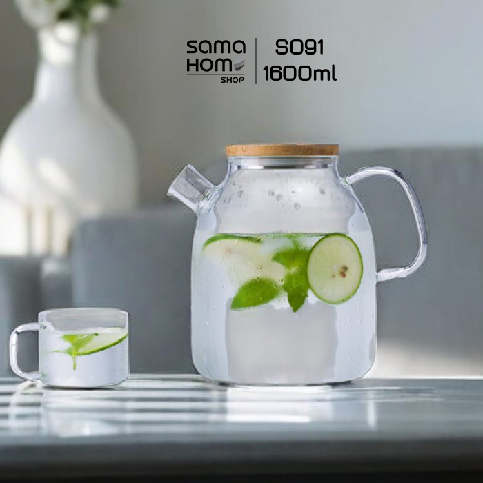 Big sumo 1600ml glass teapot for family, samadoyo