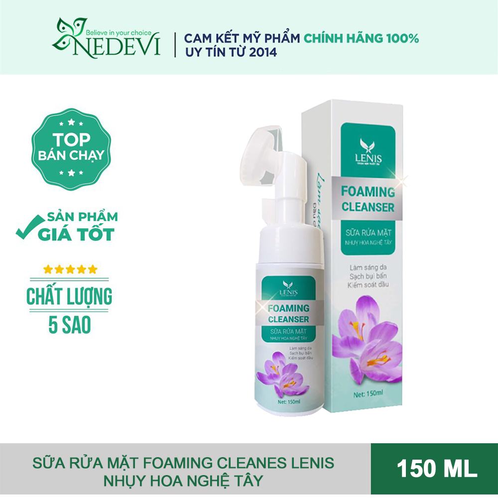 Sữa Rửa Mặt Có Đầu Cọ Sassage Silicon Foaming Cleaneser - Sữa Rửa Mặt Nhụy Hoa Nghệ Tây Lenis 150ml