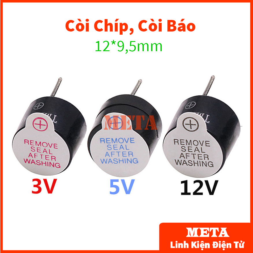 Còi chíp, còi báo 3v 5v 12v, buzzer còi xung kích thước 12*9,5mm