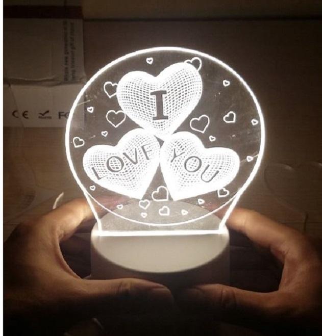 Đèn ngủ 3d trang trí hình 3 trái tim i love you