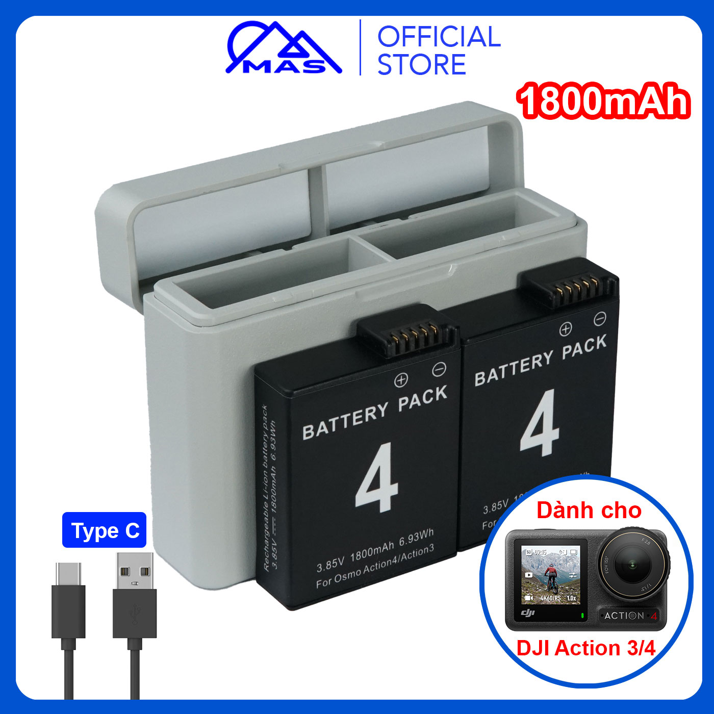 Pin sạc máy quay dji action 3 4 combo pin hộp sạc dành cho action camera dji action 3 4 mas store