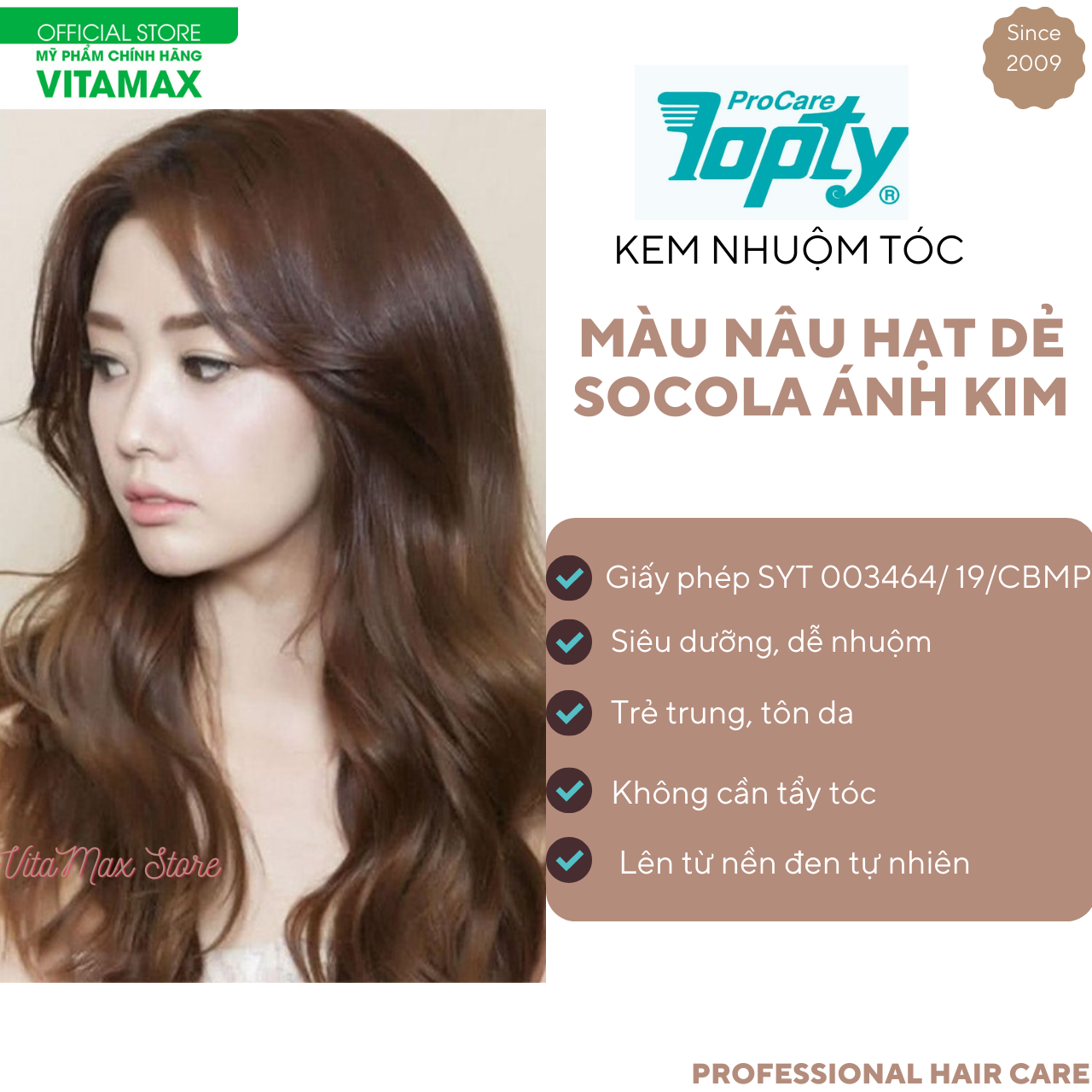 Kem Nhuộm Tóc THẢO DƯỢC màu NÂU HẠT DẺ SOCOLA TOPTY 6/41-KHÔNG CẦN TẨY TÓC-LÊN MÀU CHUẨN-SIÊU BÓNG MƯỢT