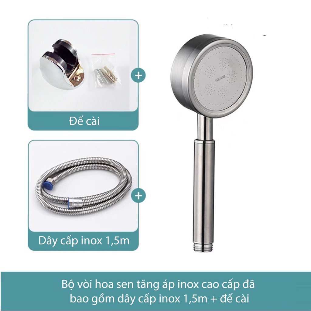 Bộ vòi hoa sen, tay sen tăng áp inox 304 cao cấp vhs06