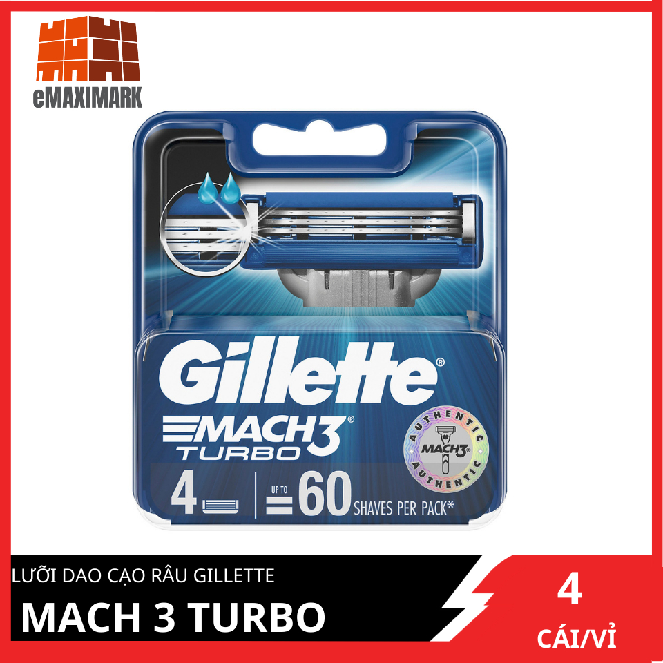 [HCM ship 2h] Lưỡi dao cạo râu Gillette Mach 3 Turbo bộ 4 cái