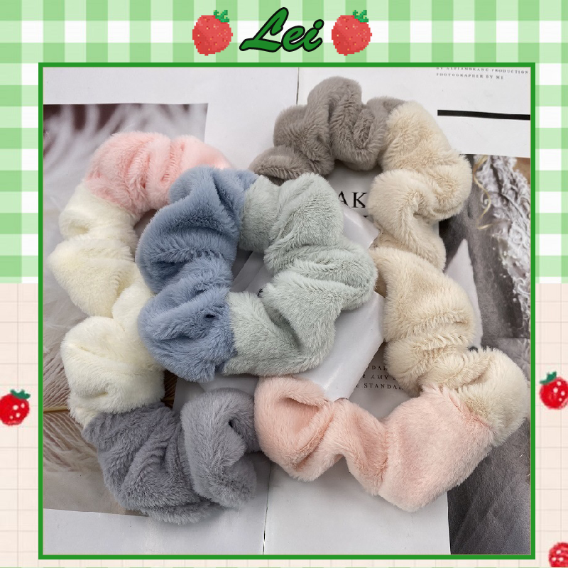 Dây buộc tóc scrunchies lông thỏ LEI207 - phụ kiện cột tóc, phối đồ nữ xinh xắn