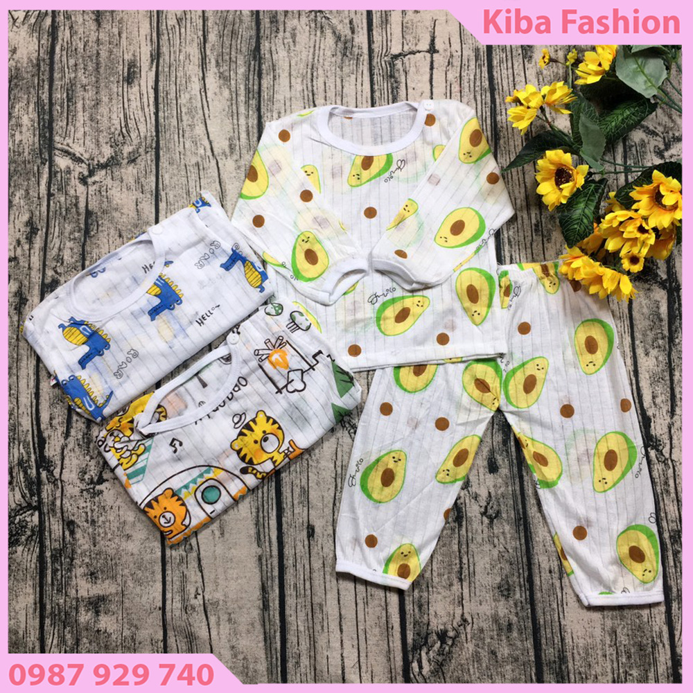 1 Bộ cotton giấy dài tay cho bé sơ sinh 3-12kg cúc cài vai- ảnh video thật- bộ quần áo cho bé