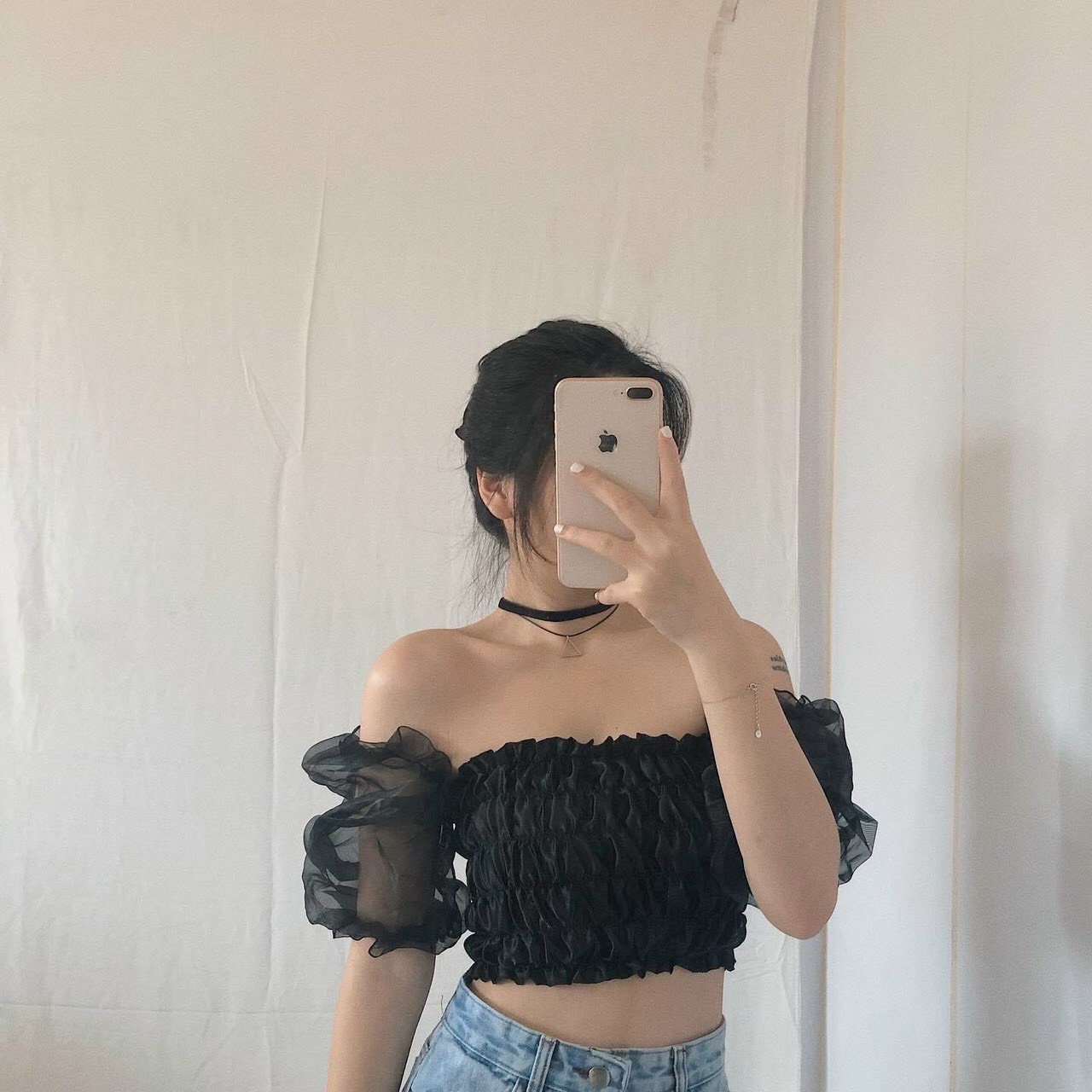 ÁO CROPTOP TRỄ VAI VẢI VOAN KIẾN TAY NGẮN SIÊU ĐẸP FORM 50KG TRỞ LẠI