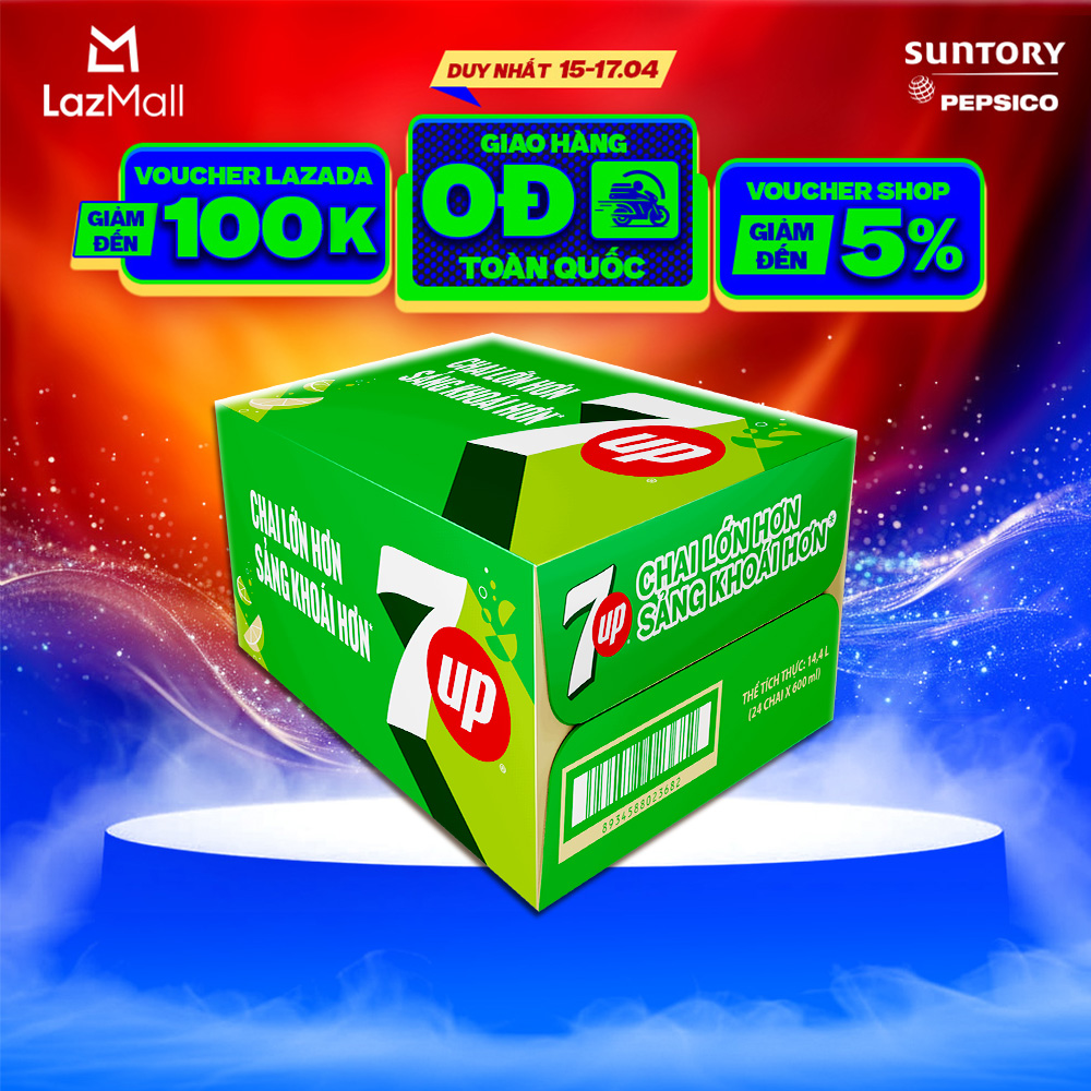 [SALE ĐẠI LỄ] Thùng 24 Chai Nước Ngọt Giải Khát Có Gaz 7Up (600ml/chai)