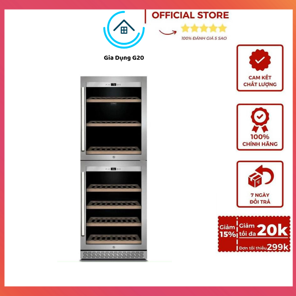 Tủ bảo quản rượu caso winechef pro 126-2d 776, 2 vùng, 126 chai