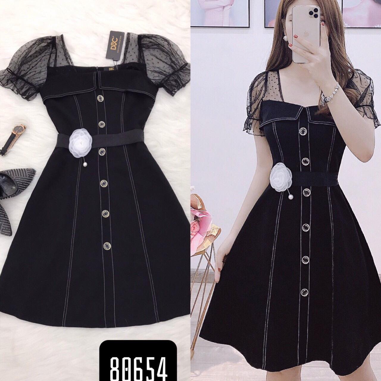 Đầm xòe phối lưới kèm thắt hoa siêu đẹp