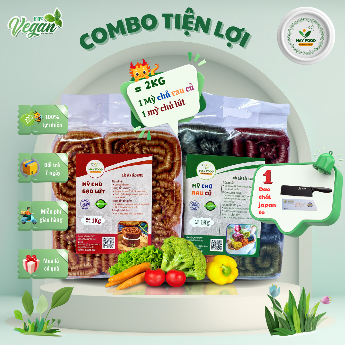 COMBO 2Kg Mì chũ rau củ tự nhiên May Food, đặc sản Bắc Giang, eatclean ăn kiêng giảm cân