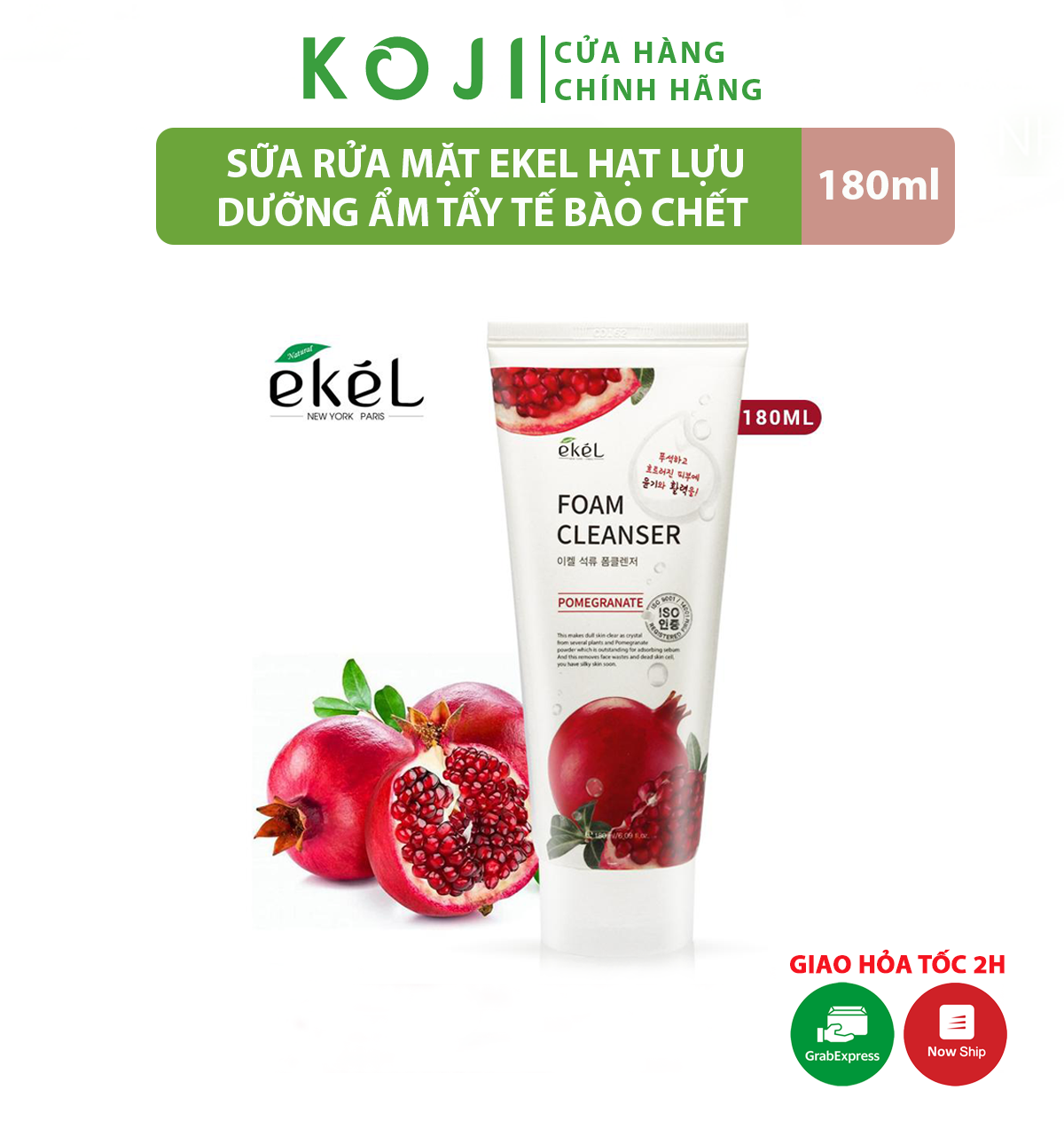 Sữa rửa mặt hạt lựu chính hãng Ekel Hàn Quốc 180ml làm sạch bụi bẩn dưỡng ẩm bảo vệ tế bào khỏi vi khuẩn