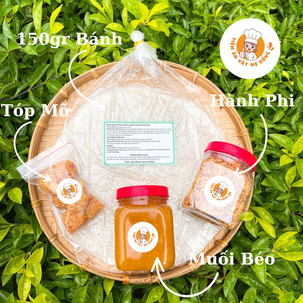 Combo Bánh Tráng Muối Béo, 150gr Bánh Tráng ,Muối Béo ,Hành Phi ,Tặng Tóp Mỡ
