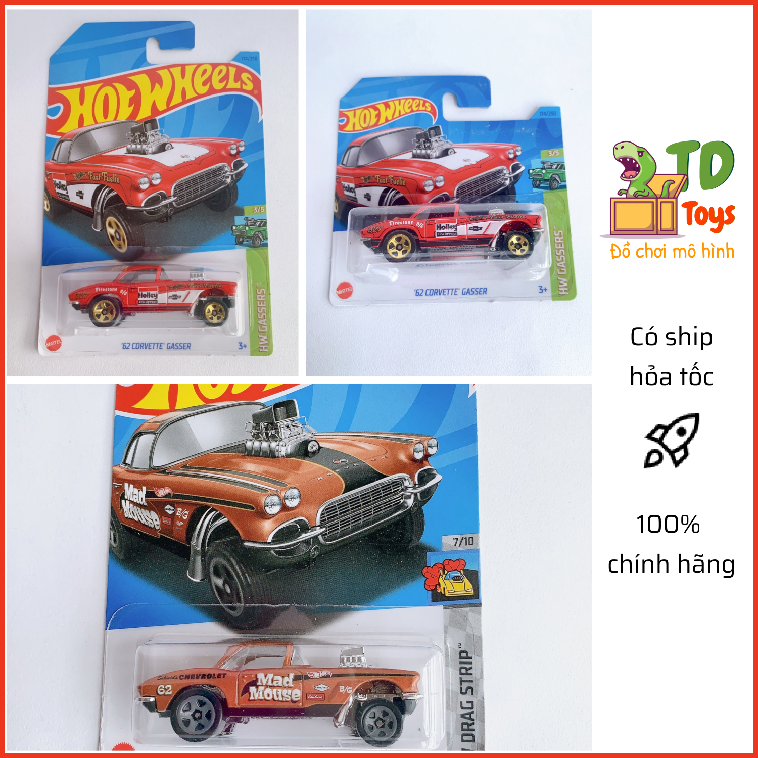 Xe mô hình chính hãng hotwheels - 62 corvette gasser