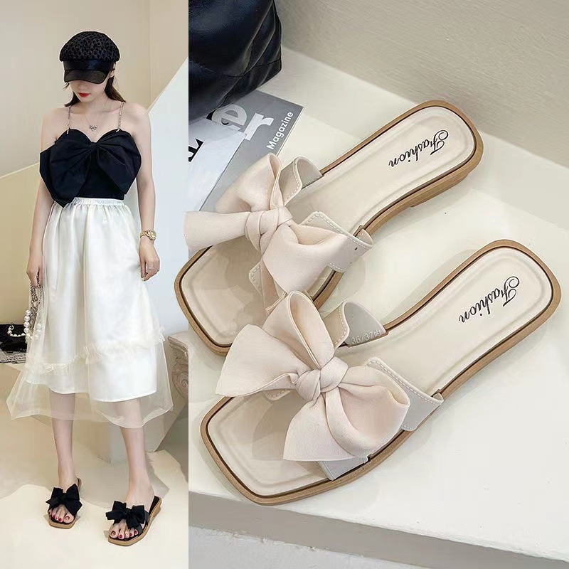 JOFANNY nơ dép nữ chống trượt quai ngang bánh mì nữ đế cao 3cm trong nhà và ngoài trời