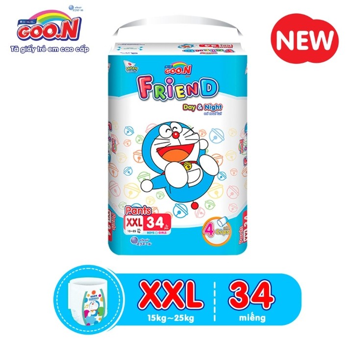 Tã Quần Goon Friend Doremon size XXL34 miếng dùng cho trẻ từ 15 đến 25kg quà tặng ngẫu nhiên cho bé