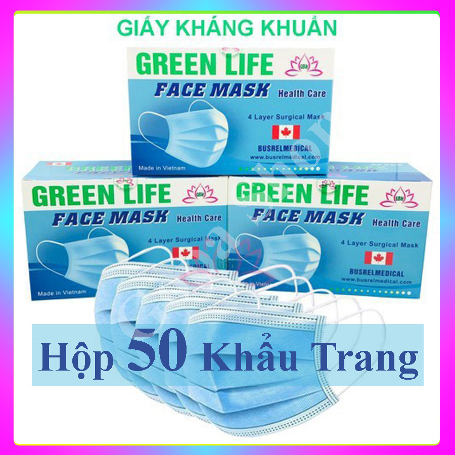 ⚡freeship⚡ khẩu trang y tế 4 lớp kháng khuẩn green life