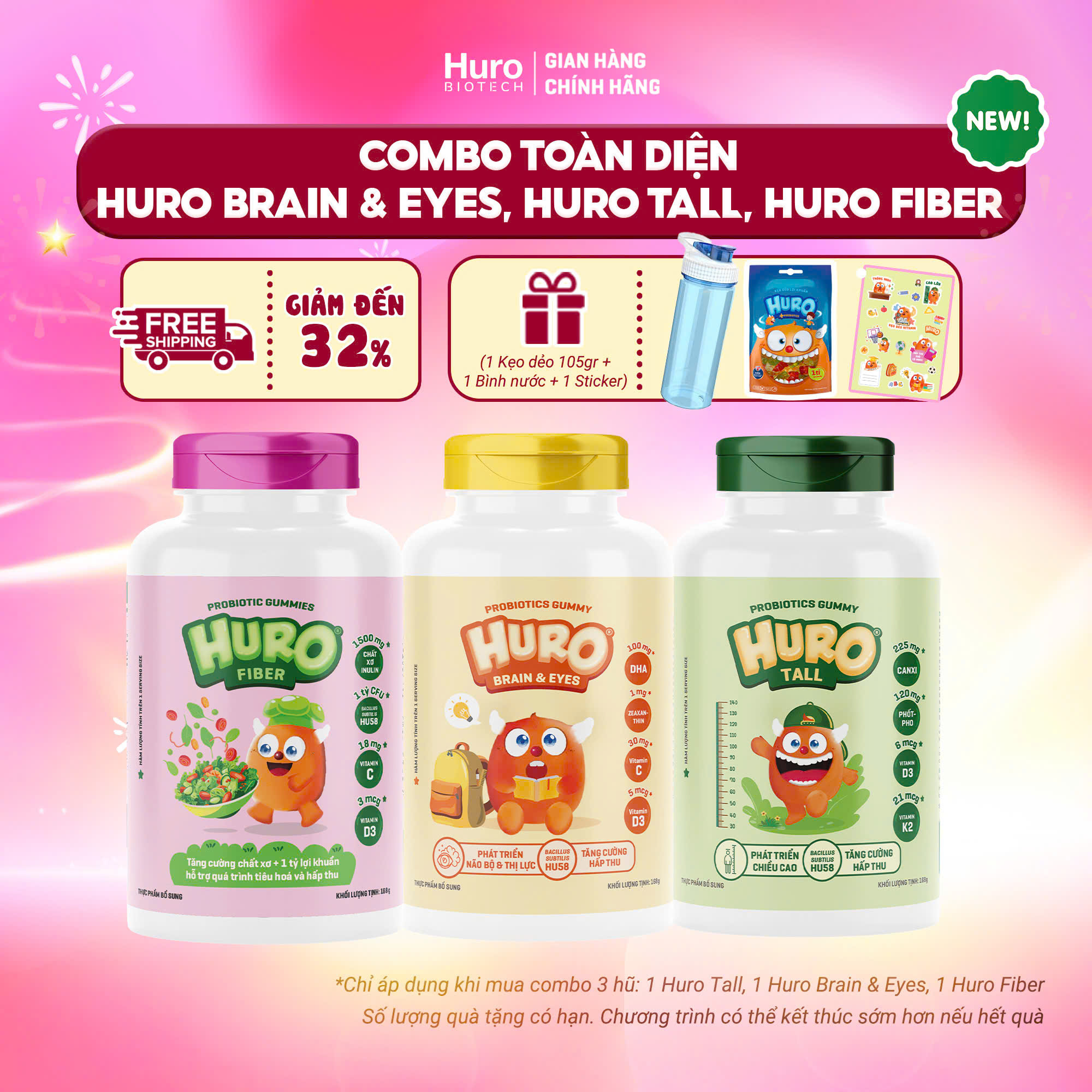 COMBO TOÀN DIỆN Combo 3 Hũ Kẹo Vitamin Hỗ Trợ Phát Triển Não Bộ Chiều Cao Cải Thiện Táo Bón Tăng Cường Miễn Dịch