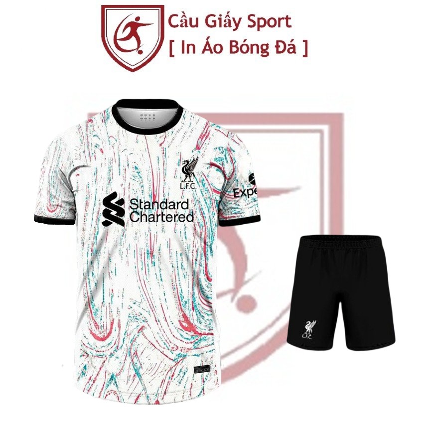 Áo bóng đá clb liverpool trắng loang - vải mè thái
