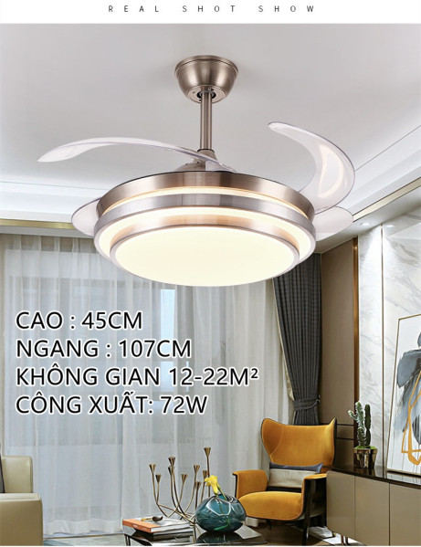 Quạt  đèn tần FS-008 số vô hình hiện đại tối giản quạt trần tối giản phòng ngủ nhà hàng với quạt điện đèn chùm phòng khách nhà
