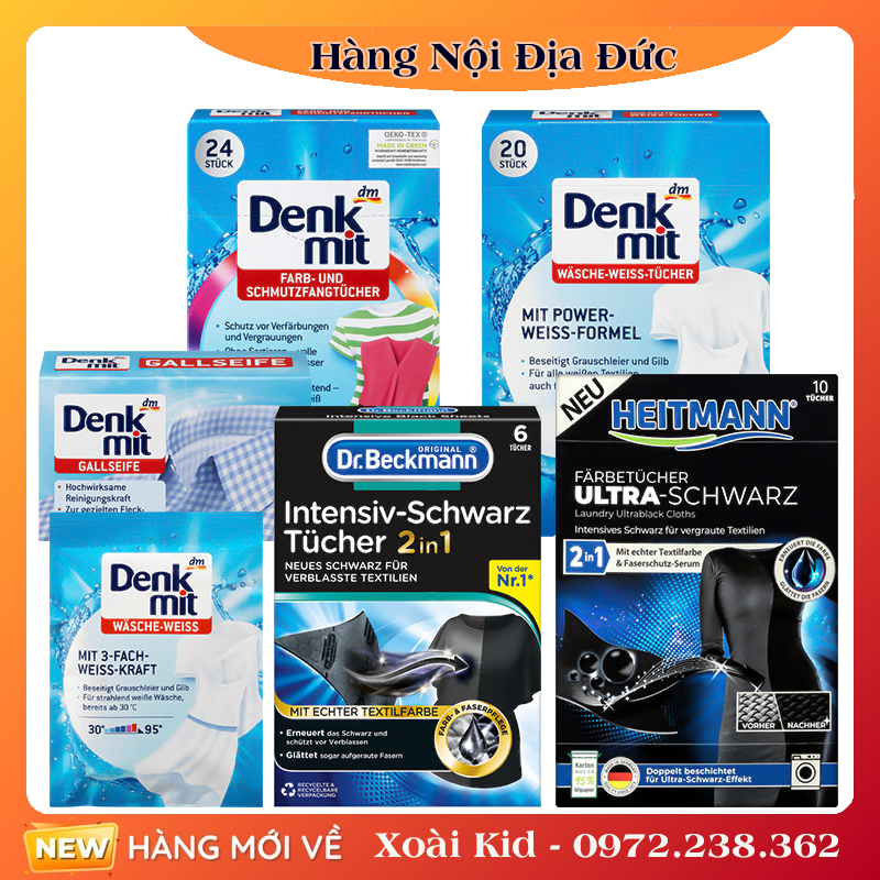 Giấy tẩy trắng, tẩy trắng cổ áo và giấy chống phai màu quần áo Denkmit và nhuộm đen Heitmann của Đức - Date mới nhất Đủ Bill