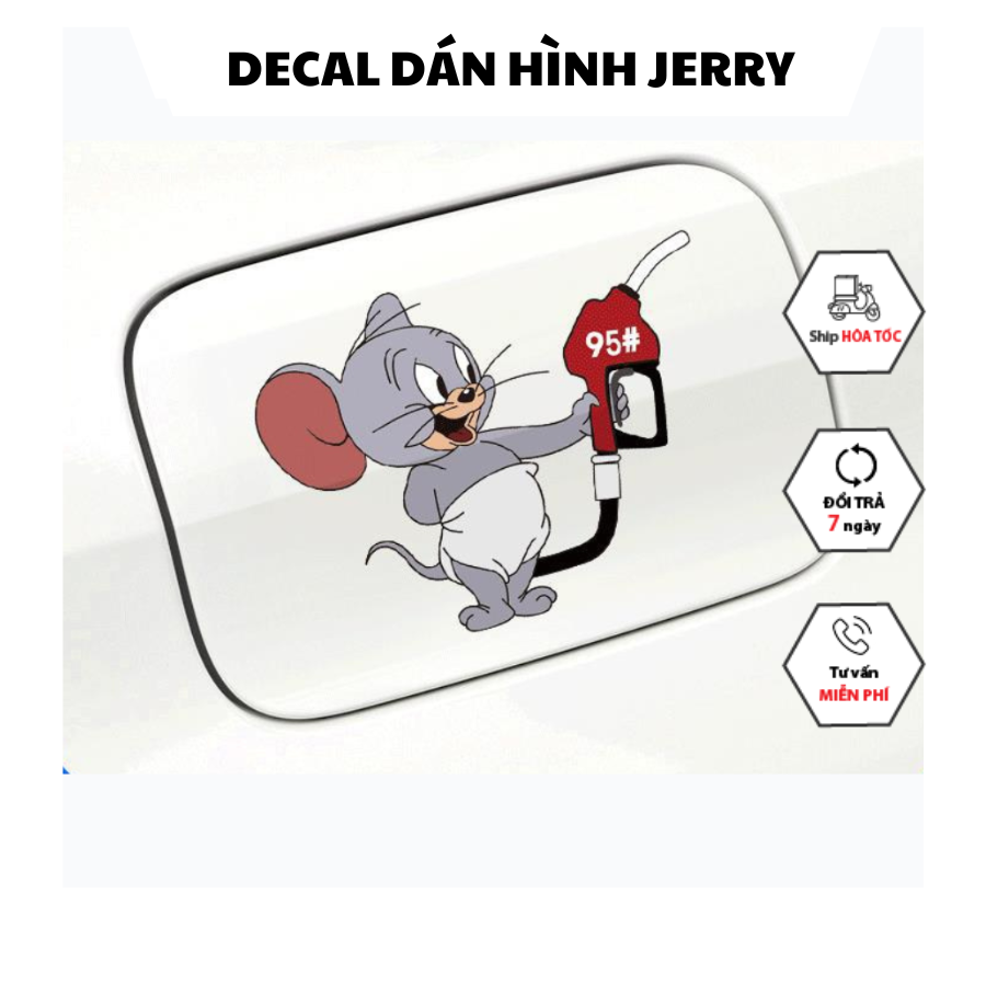Decal Dán Xe nắp bình xăng Jerry, decal dán xe chất liệu PVC cao cấp