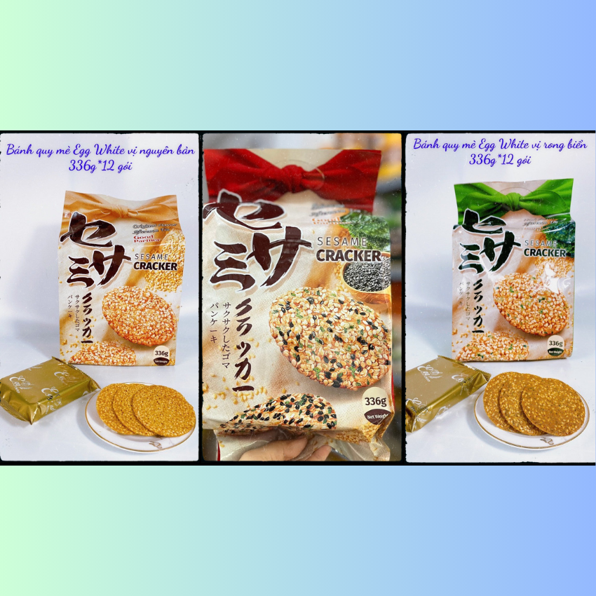 Bánh Quy Mè Egg White Vị Rong Biển, Truyền Thống, Mè Đen Gói 336g - Chuyên Sỉ TPNK
