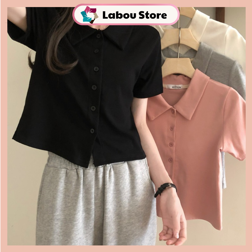 Áo polo nữ cúc cài cộc tay - áo thun nữ cổ bẻ chất borip gân 4 màu - áo polo nữ có cổ