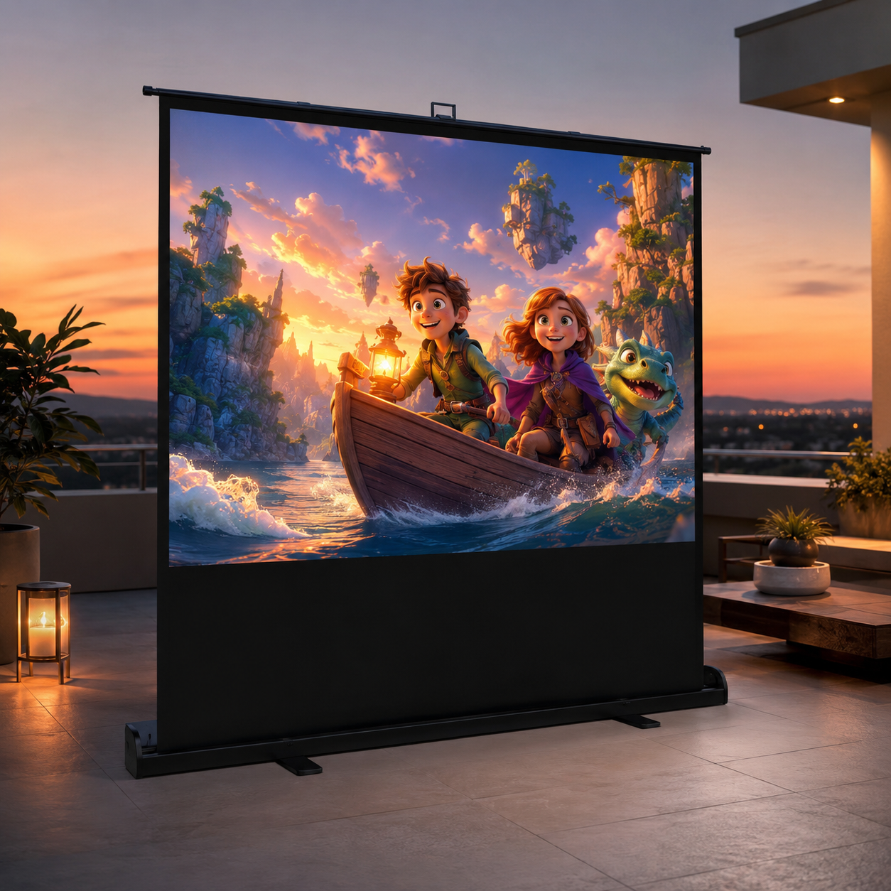 Màn chiếu để sàn APOLLO 50inch đến 120inch, màn chiếu kéo tay di động, vải Matte White, tỷ lệ 4:3