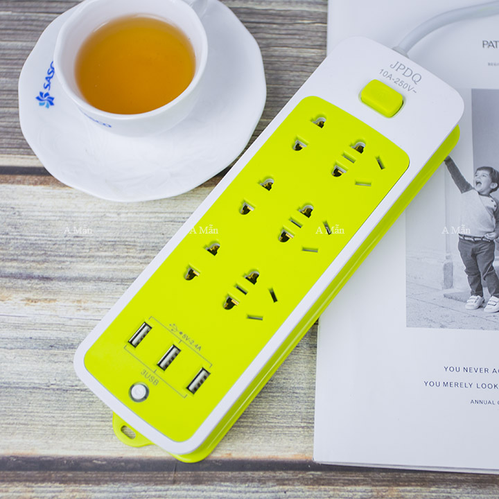 - ổ cắm điện 6 lỗ sạc nhanh kèm 3 lỗ sạc usb- nạp điện cấp tốc cho mọi thiết bị chống giật tiết kiệm điện - ổ cấm điện xanh lá đa năng