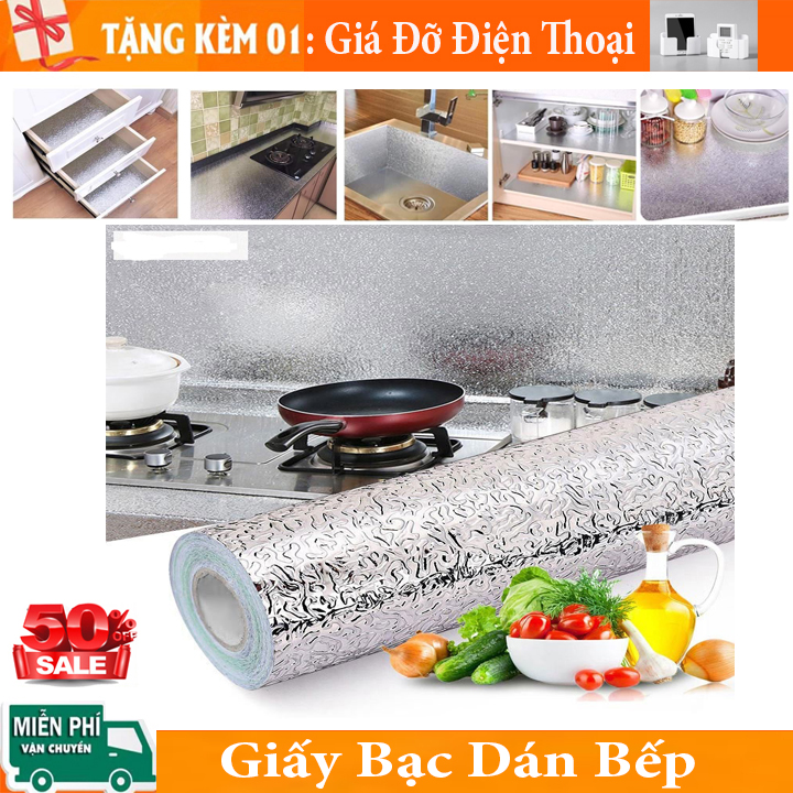 Giấy bạc dán nhà bếp, Cuộn giấy bạc dán bếp, giấy bạc dán bếp cách nhiệt, Cuộn giấy dán bếp cách nhiệt màu bạc chống thấm kích thước 0.6x3m.Độ bền cao, keo bám chắc, tuổi thọ giấy lâu