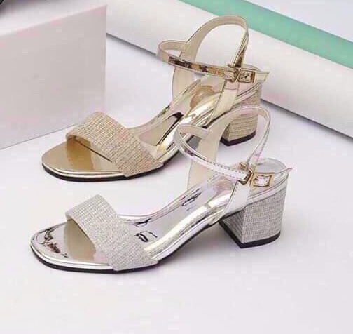 Dép xăng đan quai ngang ánh nhũ đế vuông 5 phân cực sang chảnh