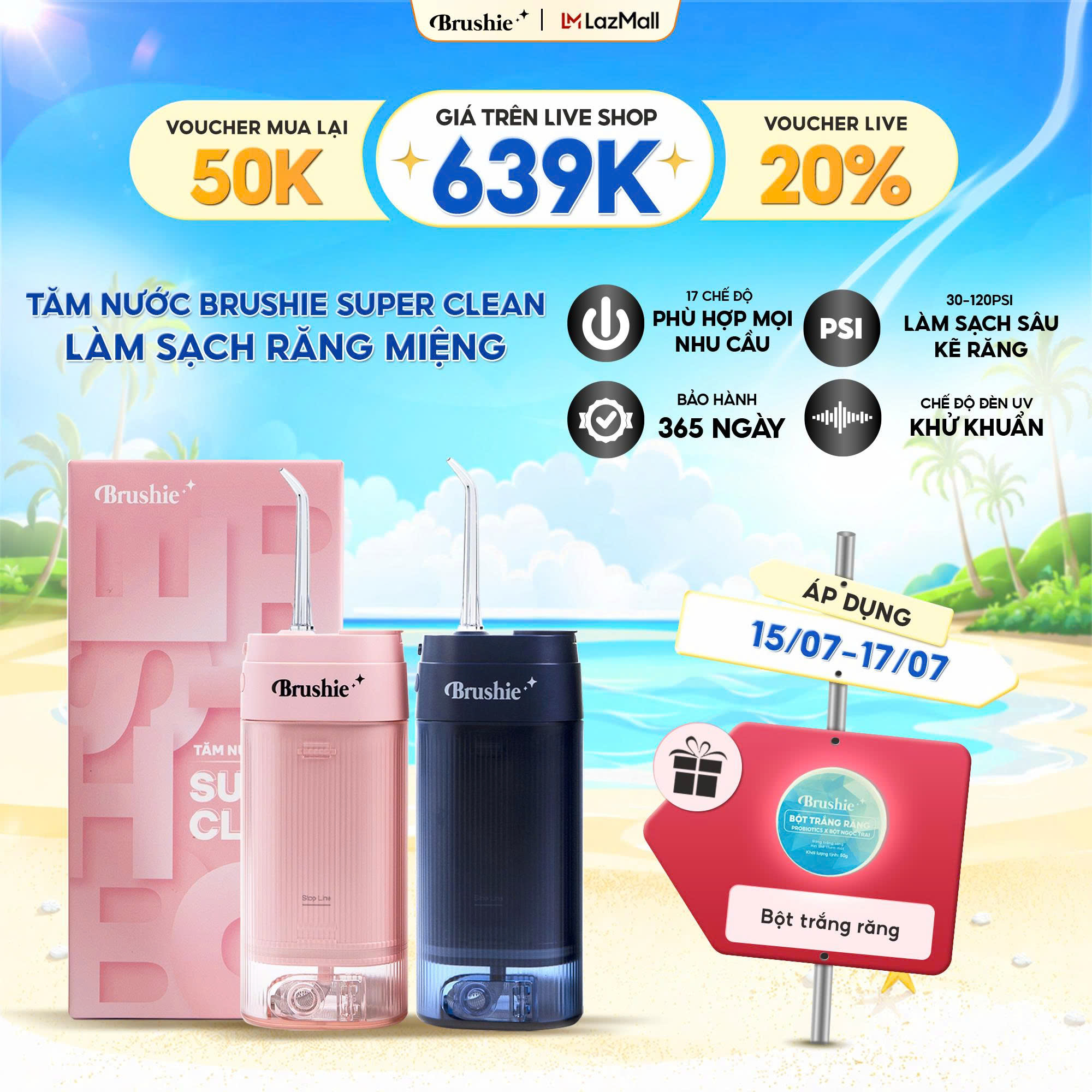[GIÁ 600K TẠI TRANG XU] Tăm nước cầm tay Brushie Super Clean phiên bản cải tiến mới 2025 máy tăm nước du lịch gấp gọn cải tiến phù hợp cho răng nướu nhạy cảm
