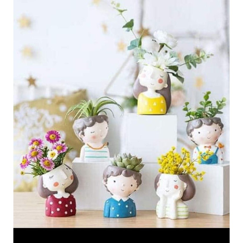 Chậu trồng cây hình cô gái đáng yêu trang trí nhà cửa, sân vườn