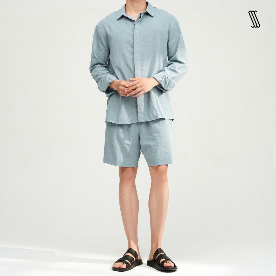 Quần short nam ssstutter linen thoáng mát lưng chun bei linen shorts
