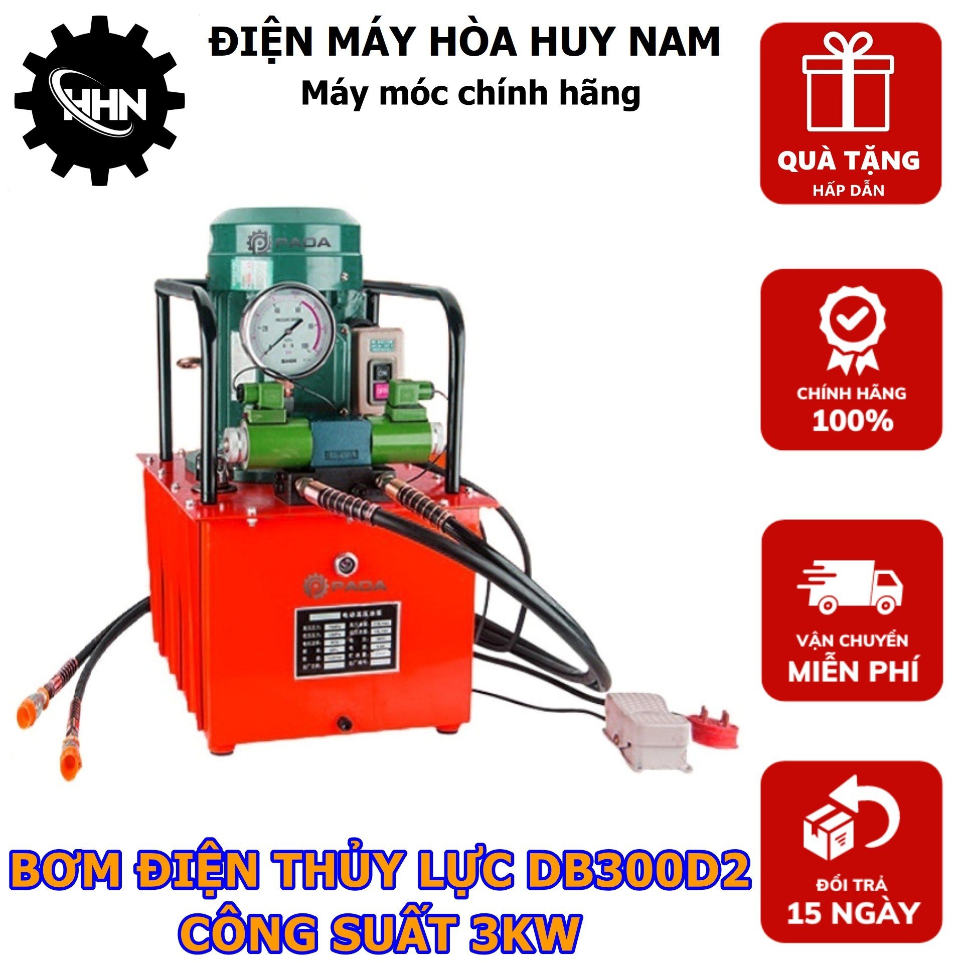 Bơm Điện Thủy Lực DB300D2 - Công Suất 3kW - 2 Vòi Van Từ - Bình Dầu 30L- Hàng Chính Hãng - Bảo Hành Toàn Quốc Giá 15,000,000 Đồng*Miễn phí vận chuyển