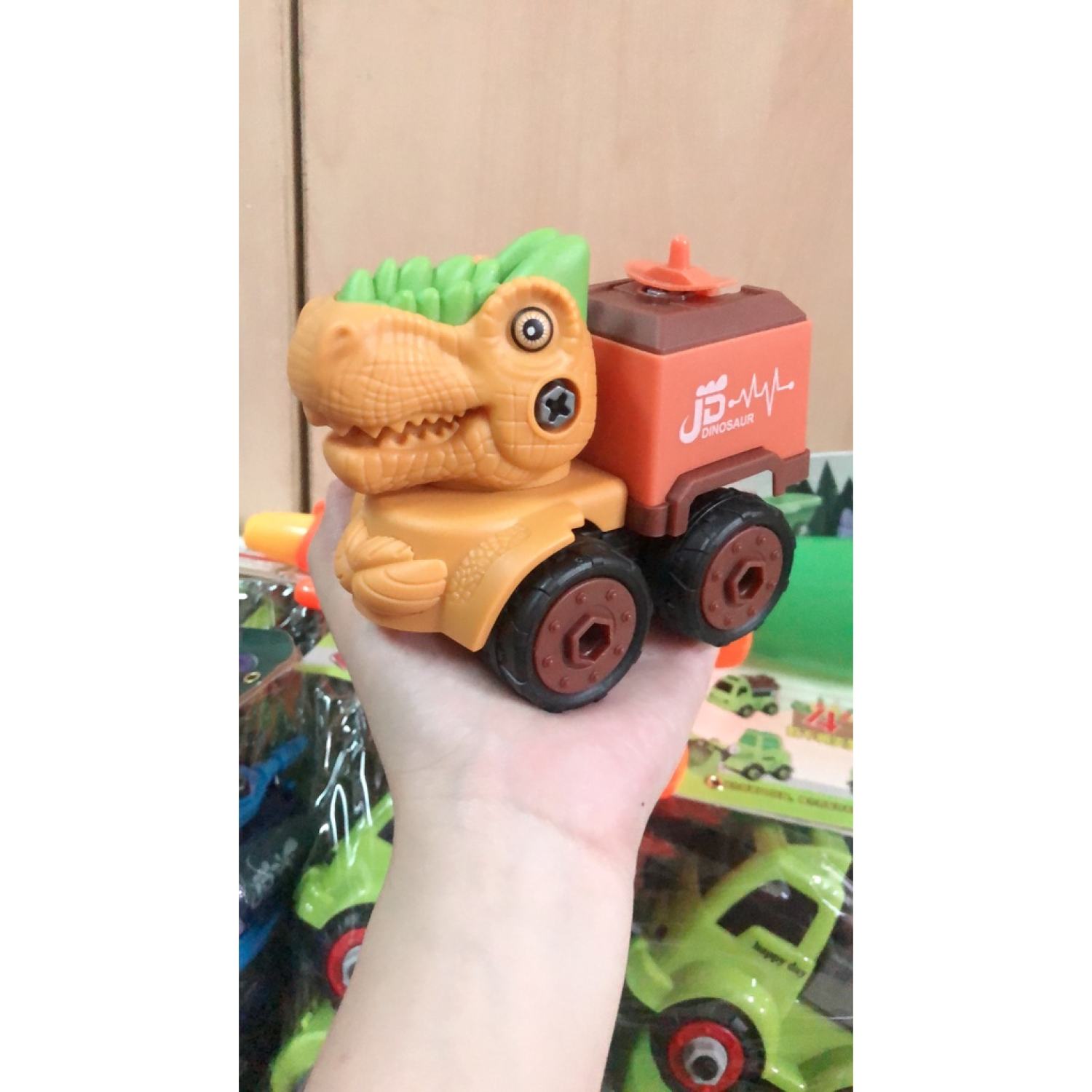 Xe khủng long lắp ráp, Sét 4 xe khủng long tháo lắp kèm tua vít cho bé