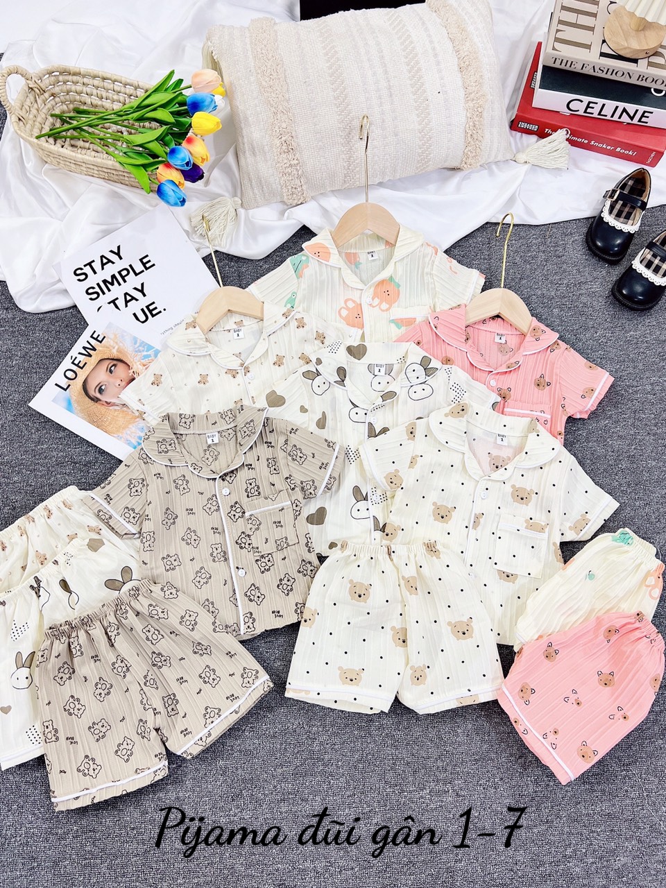 Bộ pijama cộc tay cho bé gấu nhí dễ thương