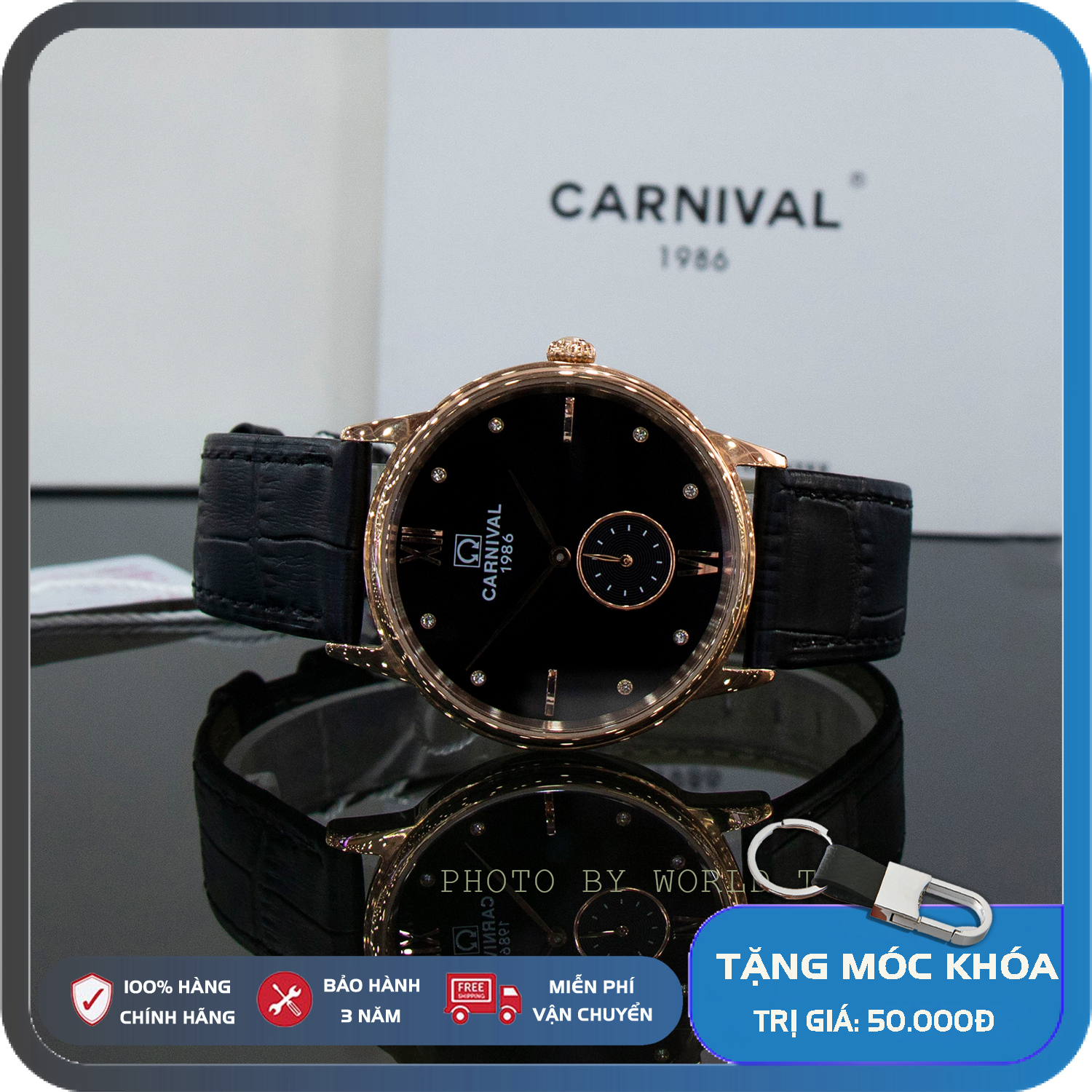 Đồng Hồ Nam Carnival 8708G, Đồng Hồ Nam Chính Hãng Full Box Kính Sapphire Chống Xước , Chống Nước, Dây Da , Bảo Hành 36T