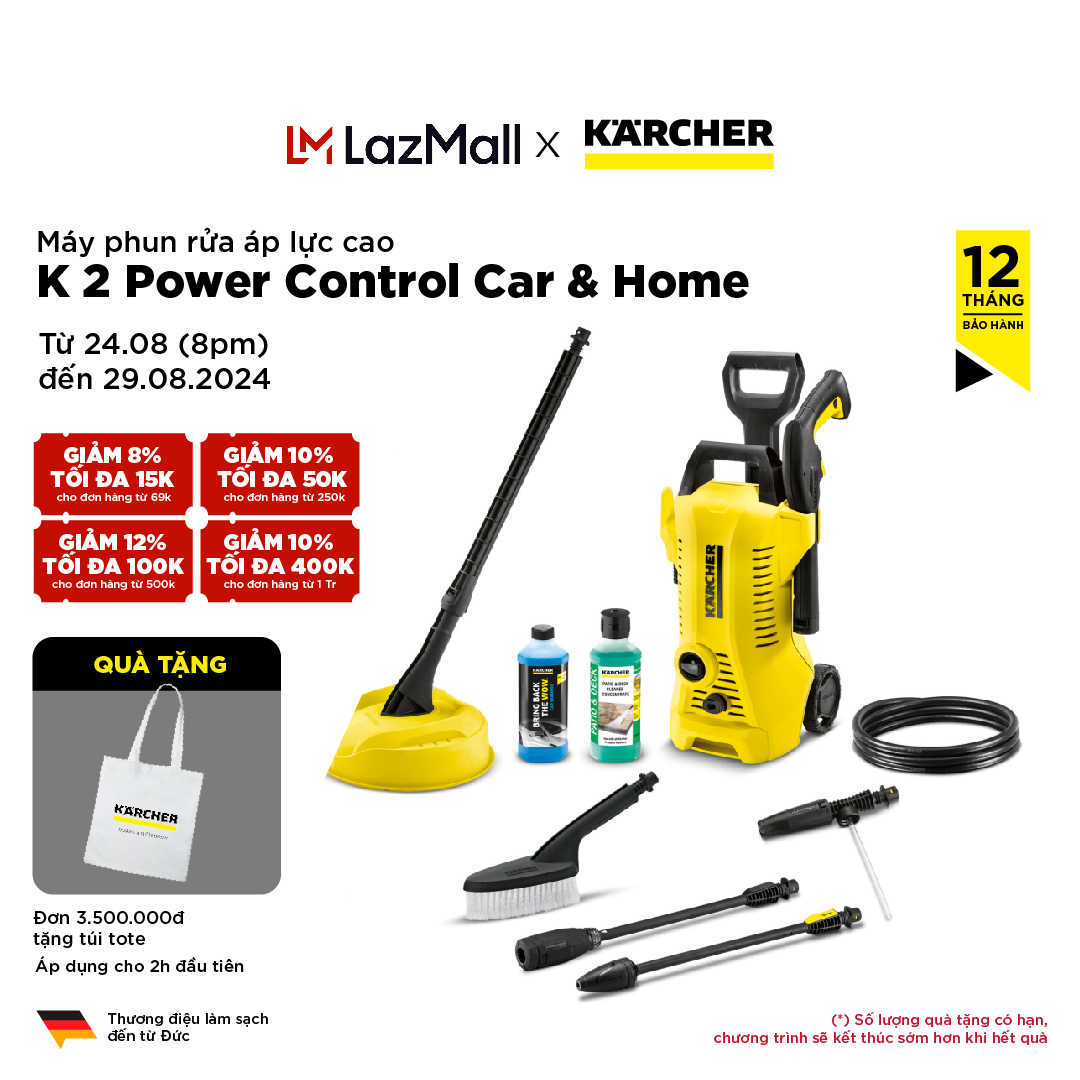 [Sản xuất Đức] Máy xịt rửa áp lực cao Karcher K 2 Power Control Car & Home, máy rửa xe áp lực mạnh đến 110 bar, dây áp lực 5 mét