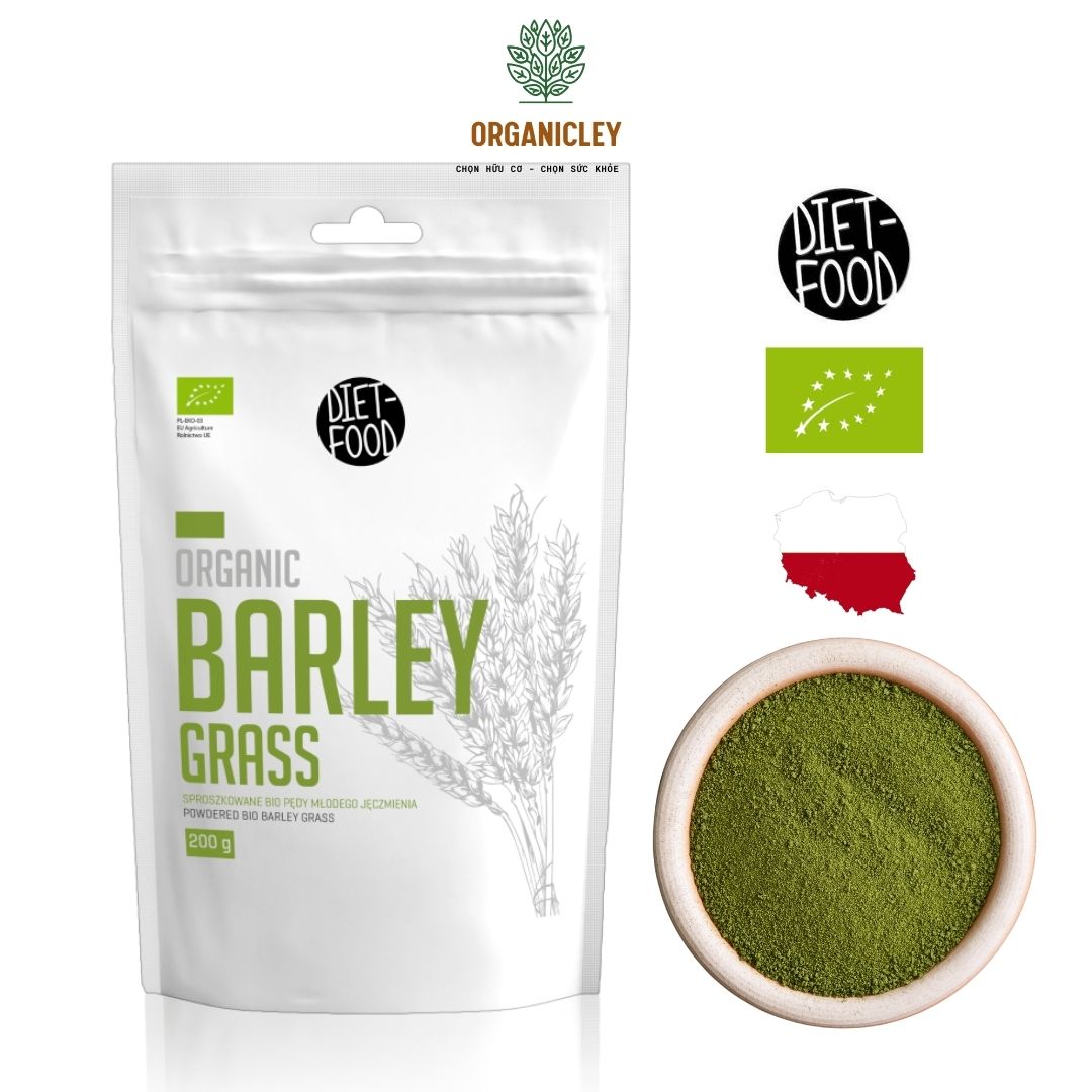 Bột cỏ lúa mạch non hữu cơ diet food organic barley grass powder 200g - superfood - siêu thực phẩm - organicley