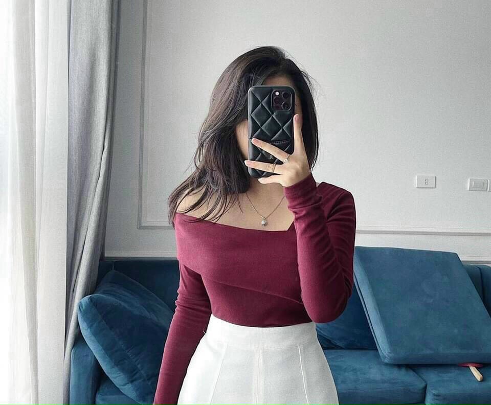 Áo thun nữ kiểu lệch vai phối cổ cách điệu (Freesize)
