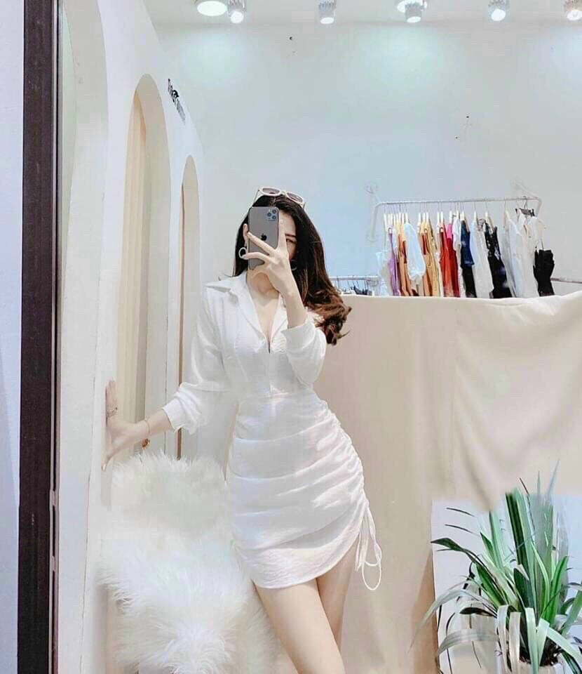 Đầm sơ mi rút dây cá tính