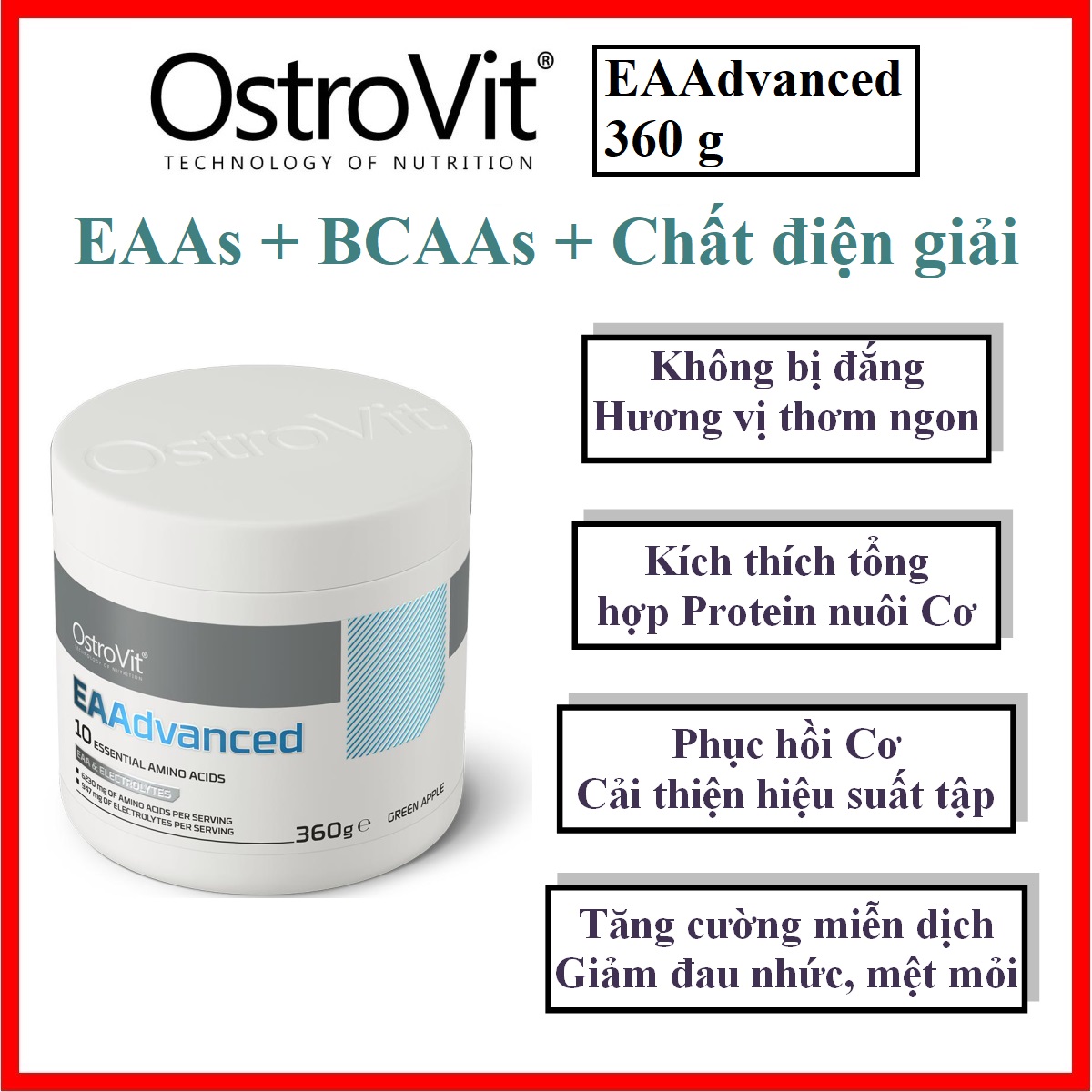 Ostrovit EAAdvanced 360g – Bột pha nước tăng lực, bổ sung Acid Amin cần thiết, chất điiện giải, phục hồi sức khoẻ, xây dựng cơ, duy trì sức bền