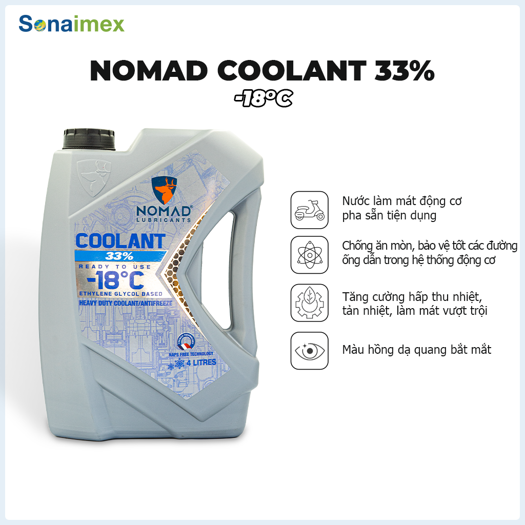 Nước làm mát ô tô, xe tải cao cấp màu hồng nomad coolant -18 độ c ethylene glycols đúng chuẩn quốc tế, nước làm mát động cơ ô tô, nước mát xe ô tô, xe tải loại tốt