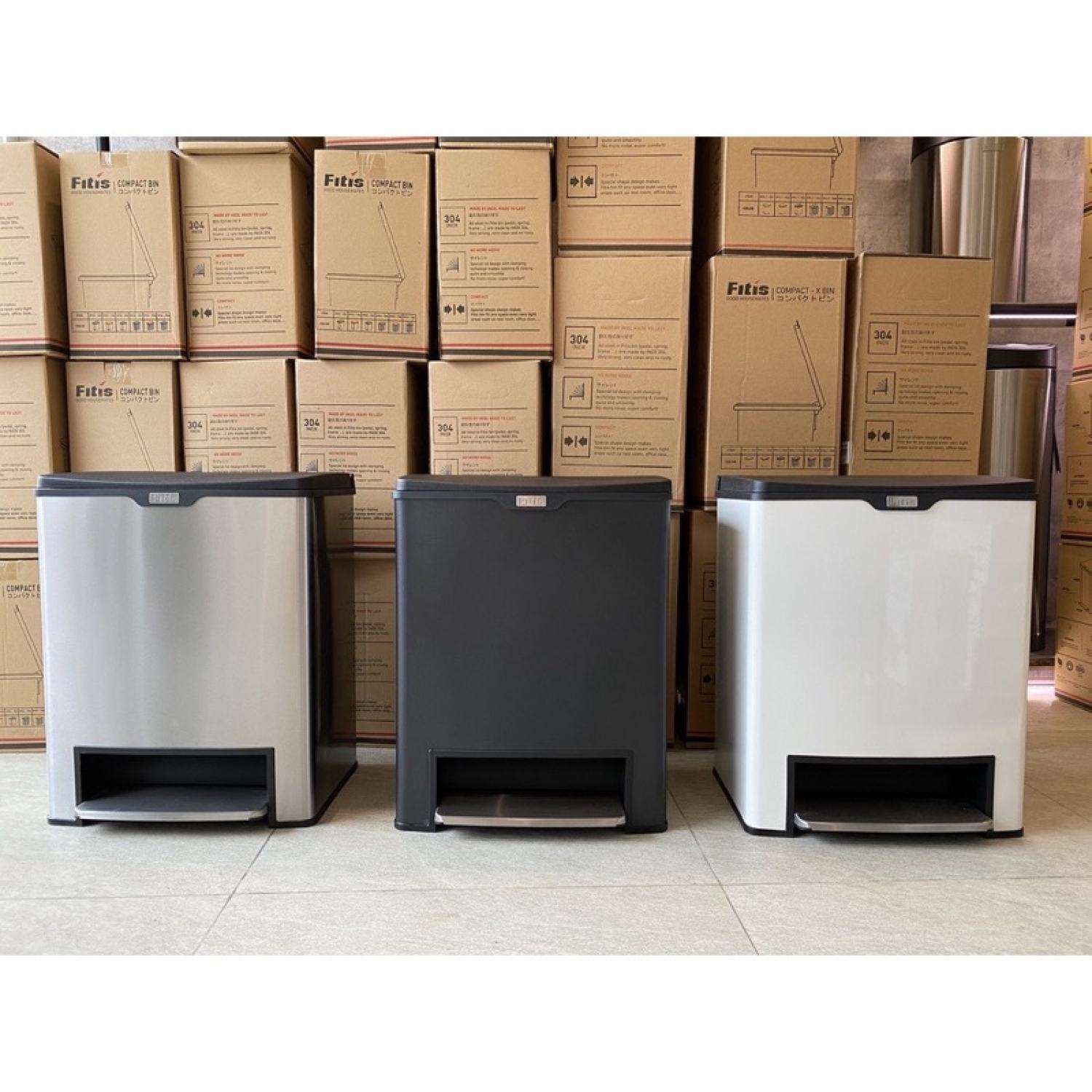 Thùng Rác Fitis Mega - Đạp thấp đôi 2 ngăn vuông