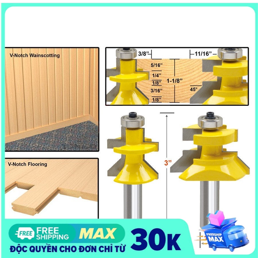 Bộ 2 mũi phay gỗ ghép ván tường ván sàn 15-40MM