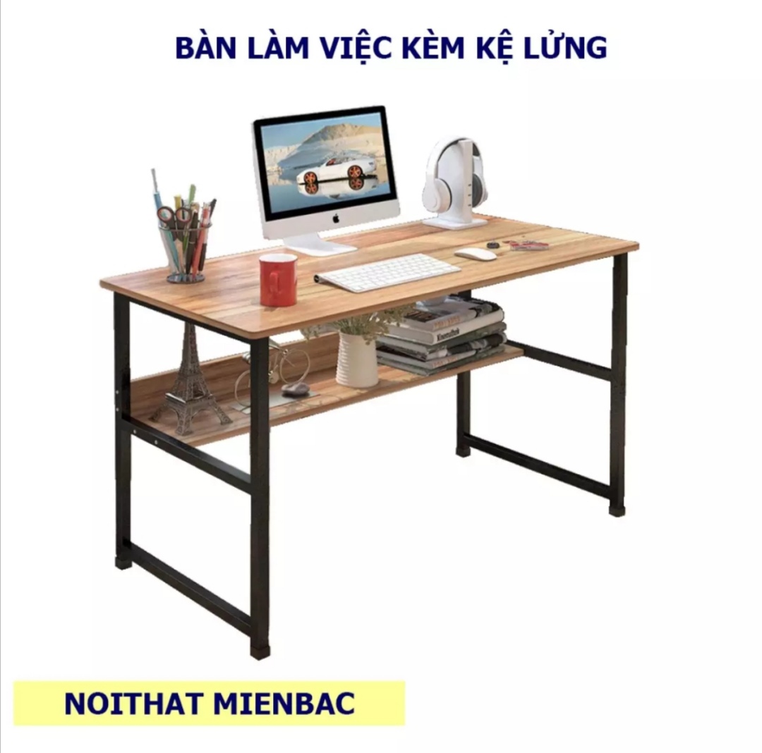 Bàn làm việc kèm gác lửng. Kích thước: Dài 80cm, rộng 40cm,cao 74cm. Gỗ MDF, khung sắt sơn tĩnh điện cao cấp.