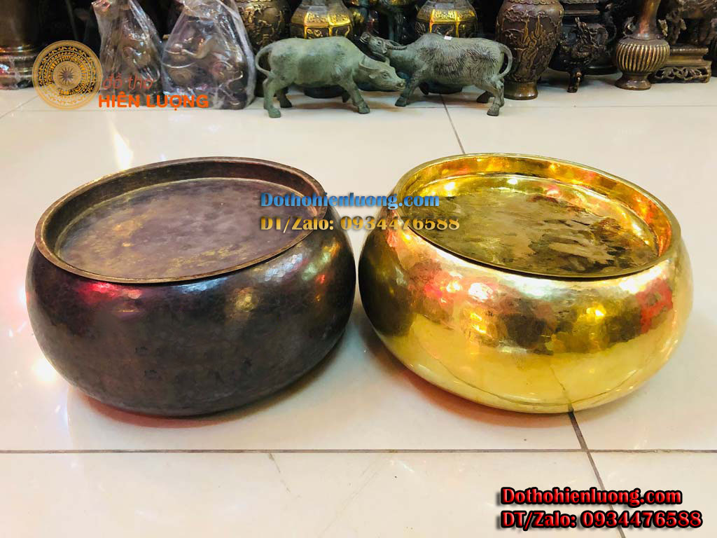 Cơi Đựng Trầu Các Cỡ Màu Vàng Bằng Đồng Phong Thủy