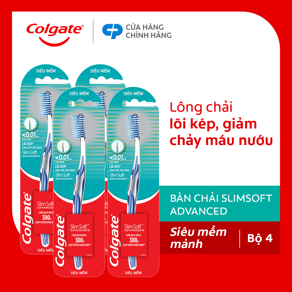 Bàn chải Colgate Slimsoft Advanced lõi kép ngăn chảy máu nướu siêu mềm mảnh